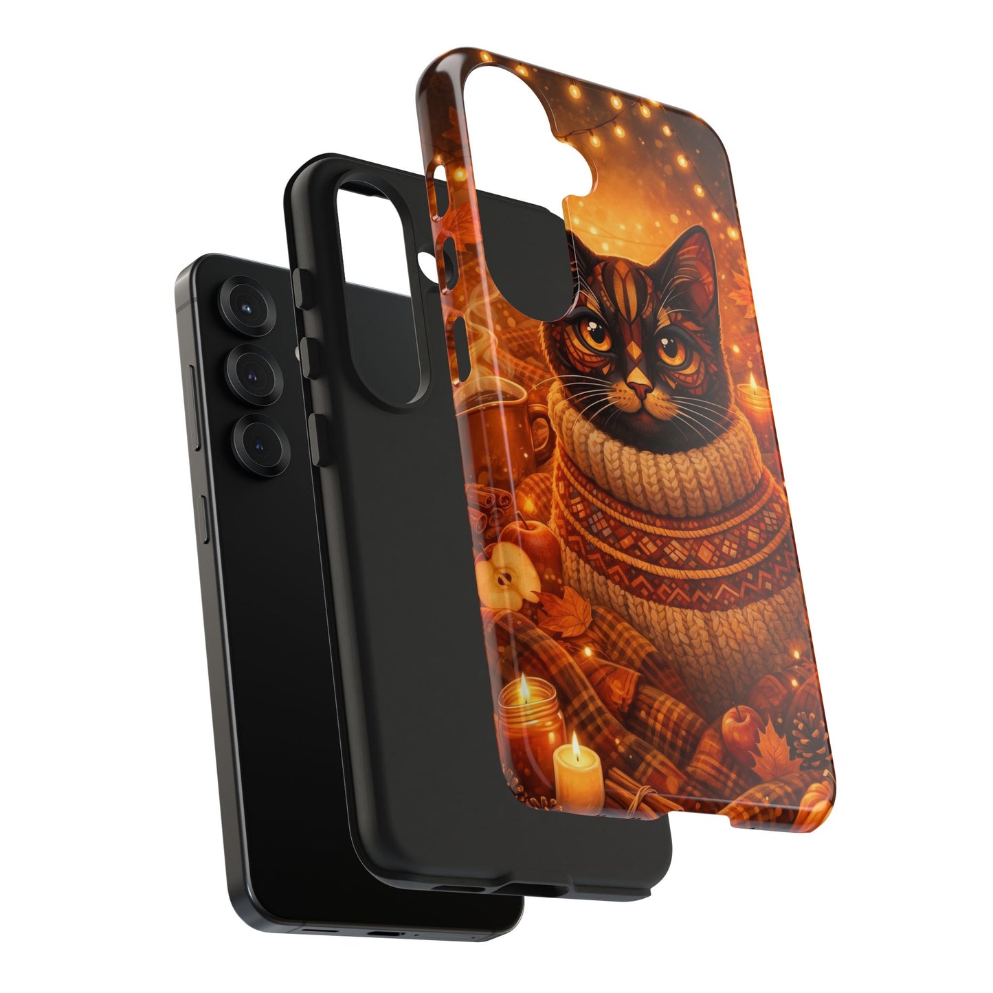 Cozy Autumn Cat Tough Phone Case — Cat in Sweater Fall Phone Cover