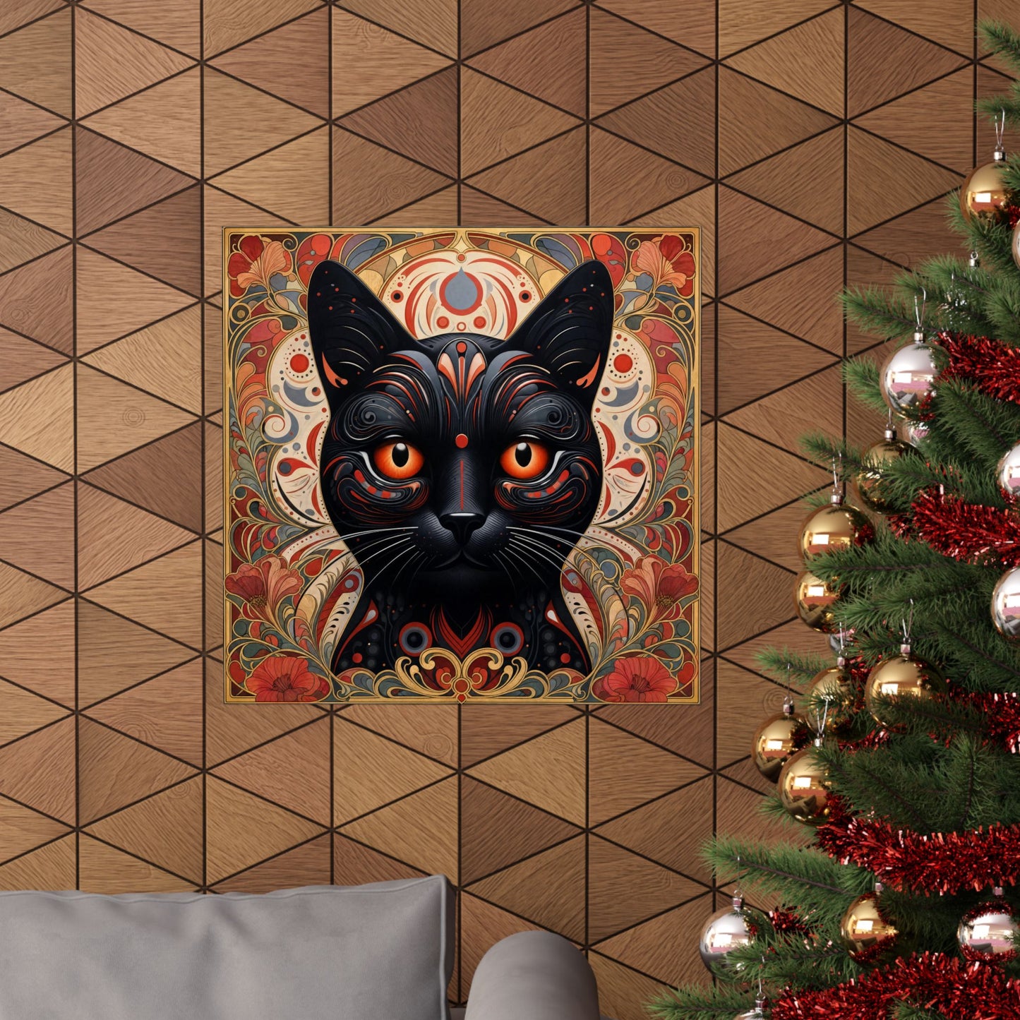 Mystic Black Cat Poster — Art Nouveau Matte Vertical Wall Print