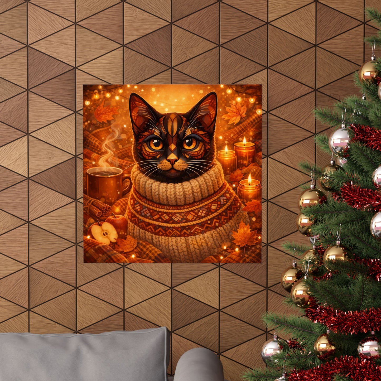Autumn Cozy Cat Poster — Matte Vertical Fall Wall Art