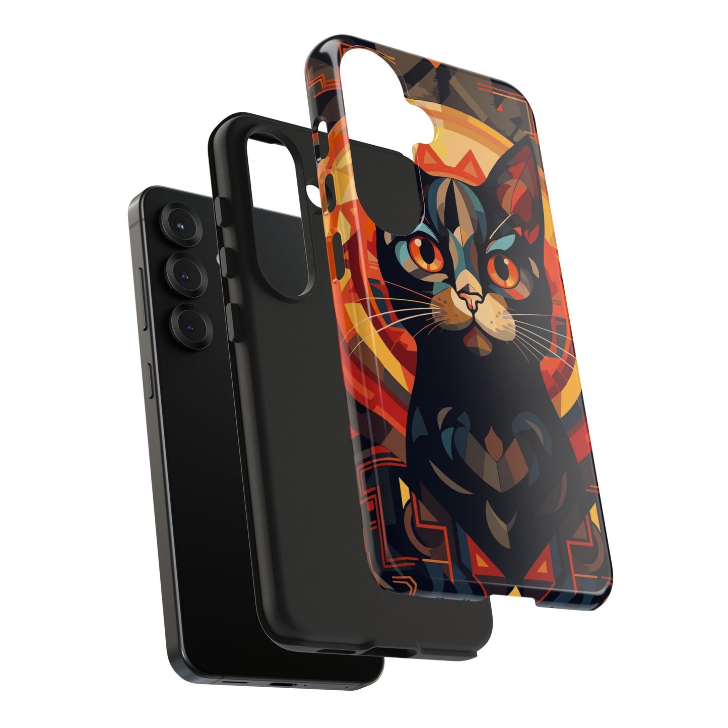 Art Deco Black Cat Tough Phone Case — Bold Geometric Cat Design
