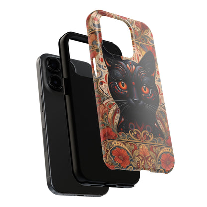 Black Cat Art Phone Case — Ornate Floral Gothic iPhone Protective Case