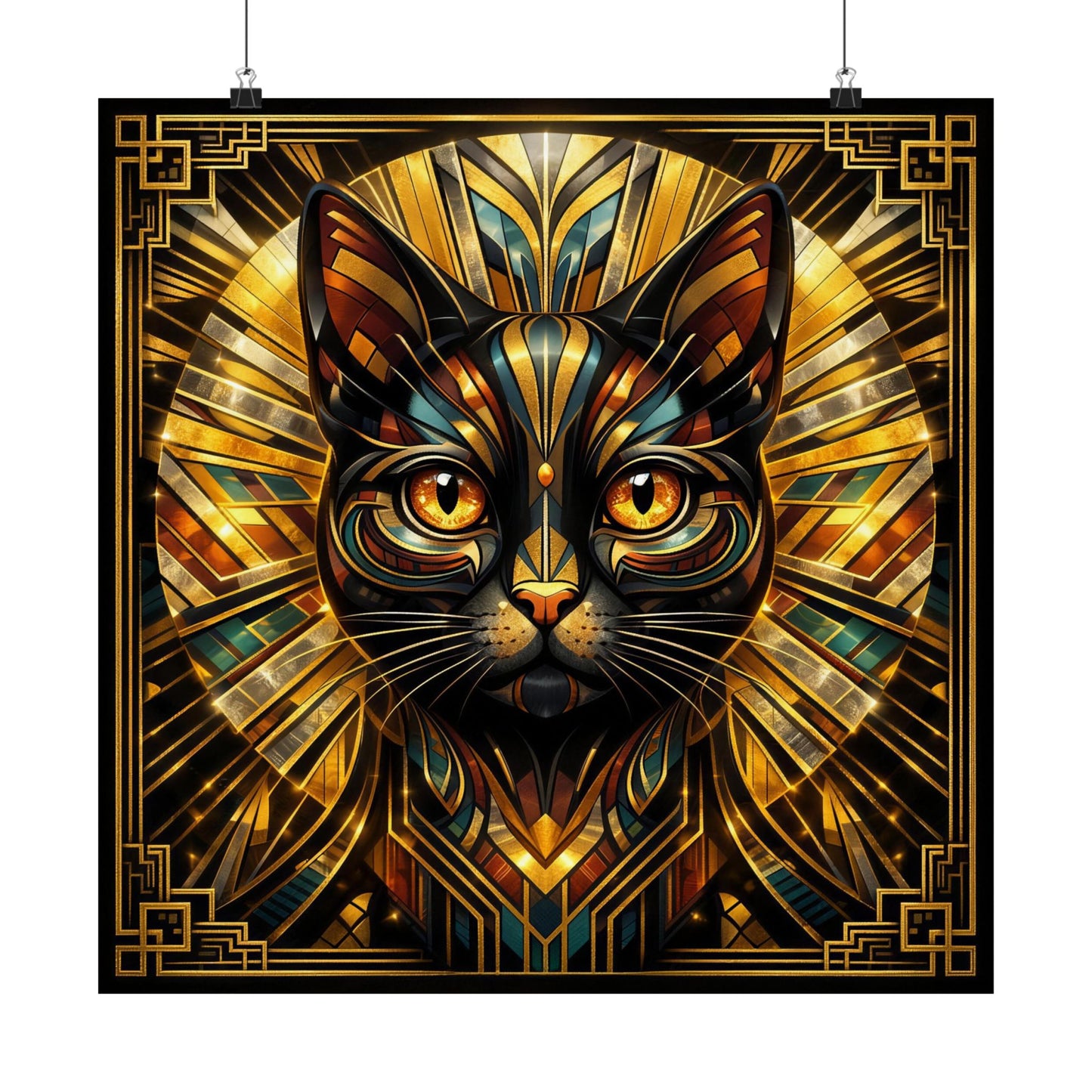 Art Deco Golden Cat Poster — Matte Vertical Wall Art