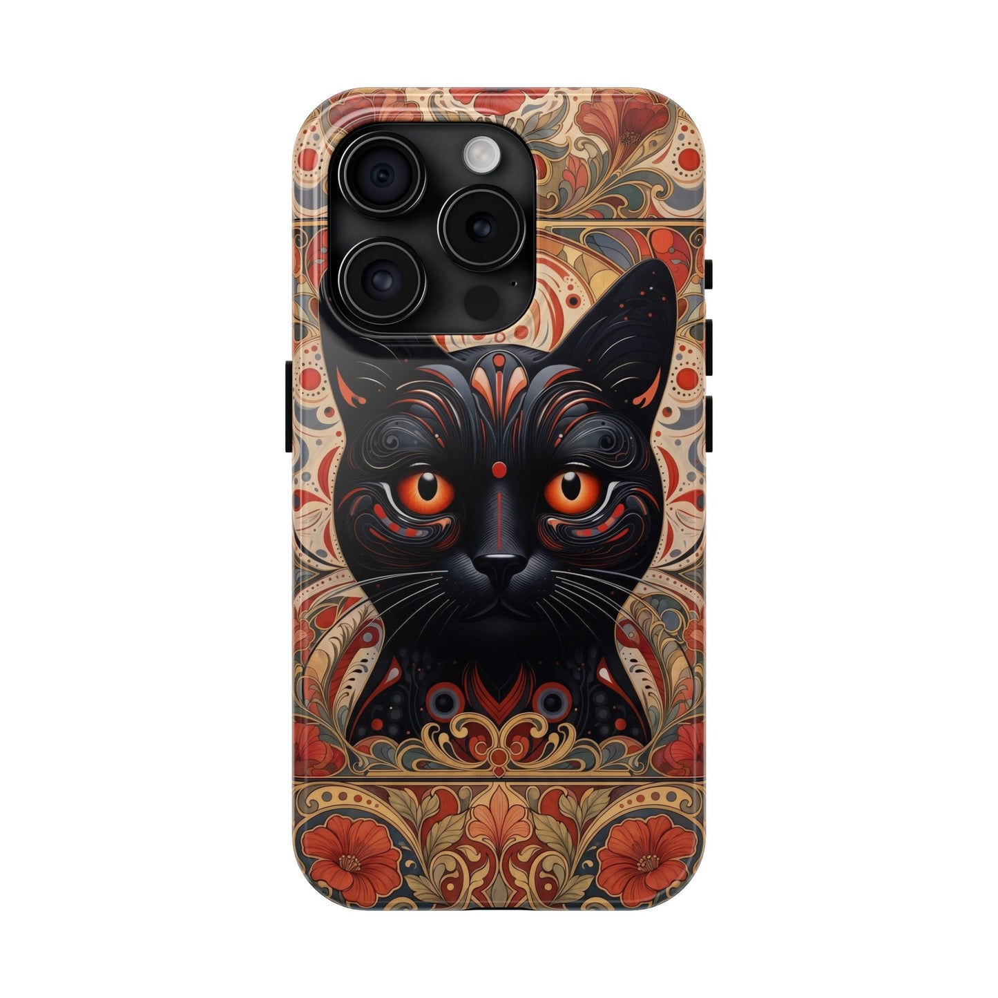 Black Cat Art Phone Case — Ornate Floral Gothic iPhone Protective Case