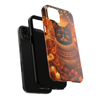 Cozy Autumn Cat Tough Phone Case — Cat in Sweater Fall Phone Cover