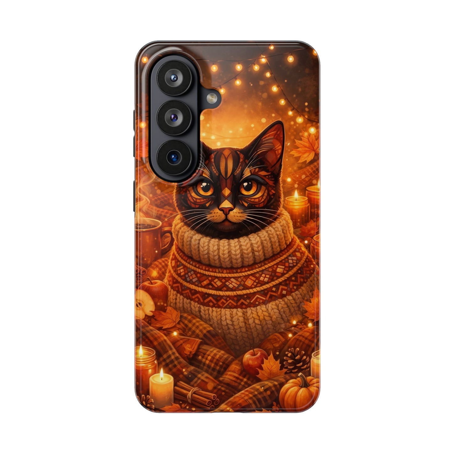 Cozy Autumn Cat Tough Phone Case — Cat in Sweater Fall Phone Cover