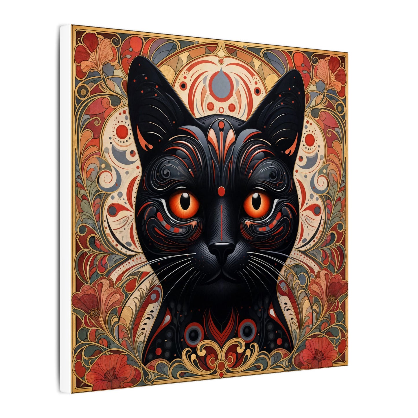 Mystic Black Cat Canvas Wall Art — Gothic Boho Cat Portrait
