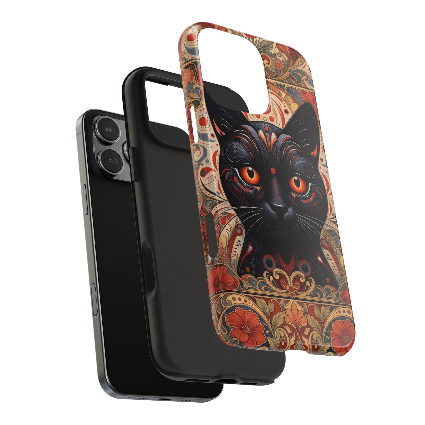 Black Cat Art Phone Case — Ornate Floral Gothic iPhone Protective Case