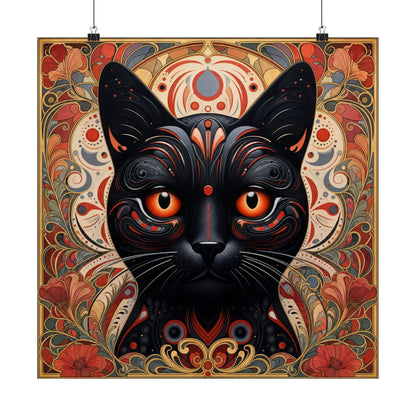 Mystic Black Cat Poster — Art Nouveau Matte Vertical Wall Print