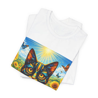 Sunflower Cat T-Shirt — Vibrant Floral Cat Art Tee