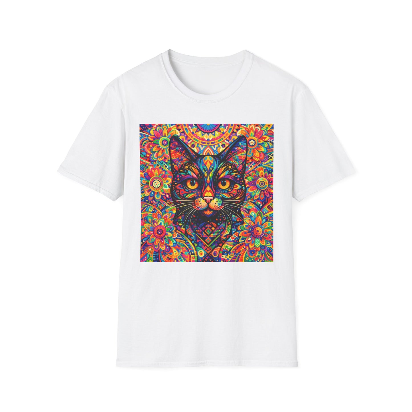 Psychedelic Cat T-Shirt — Colorful Mandala Cat Graphic Tee