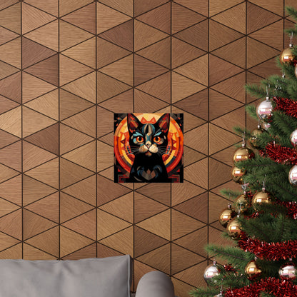 Cat Poster — Geometric Black Cat Art Print (Matte Vertical Poster)