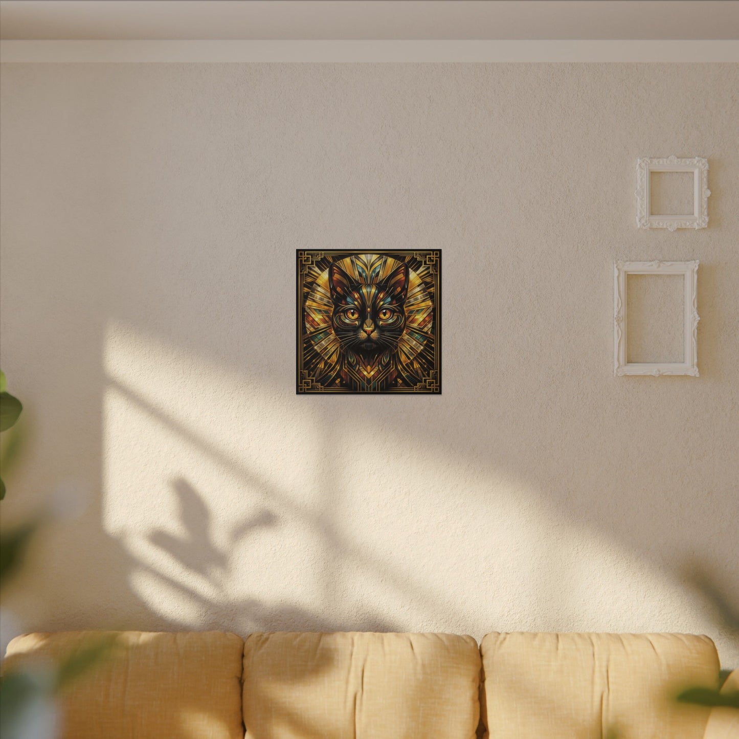 Art Deco Cat Canvas Print — Golden Geometric Feline Wall Art