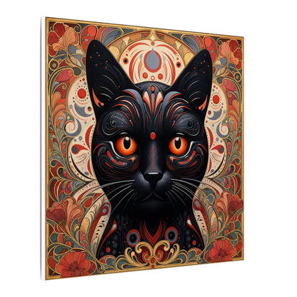 Mystic Black Cat Canvas Wall Art — Gothic Boho Cat Portrait