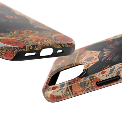 Black Cat Art Phone Case — Ornate Floral Gothic iPhone Protective Case