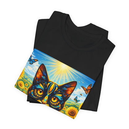Sunflower Cat T-Shirt — Vibrant Floral Cat Art Tee