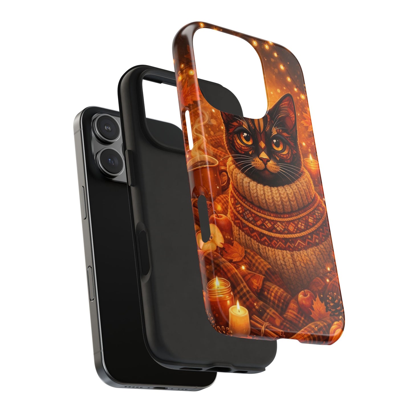 Cozy Autumn Cat Tough Phone Case — Cat in Sweater Fall Phone Cover