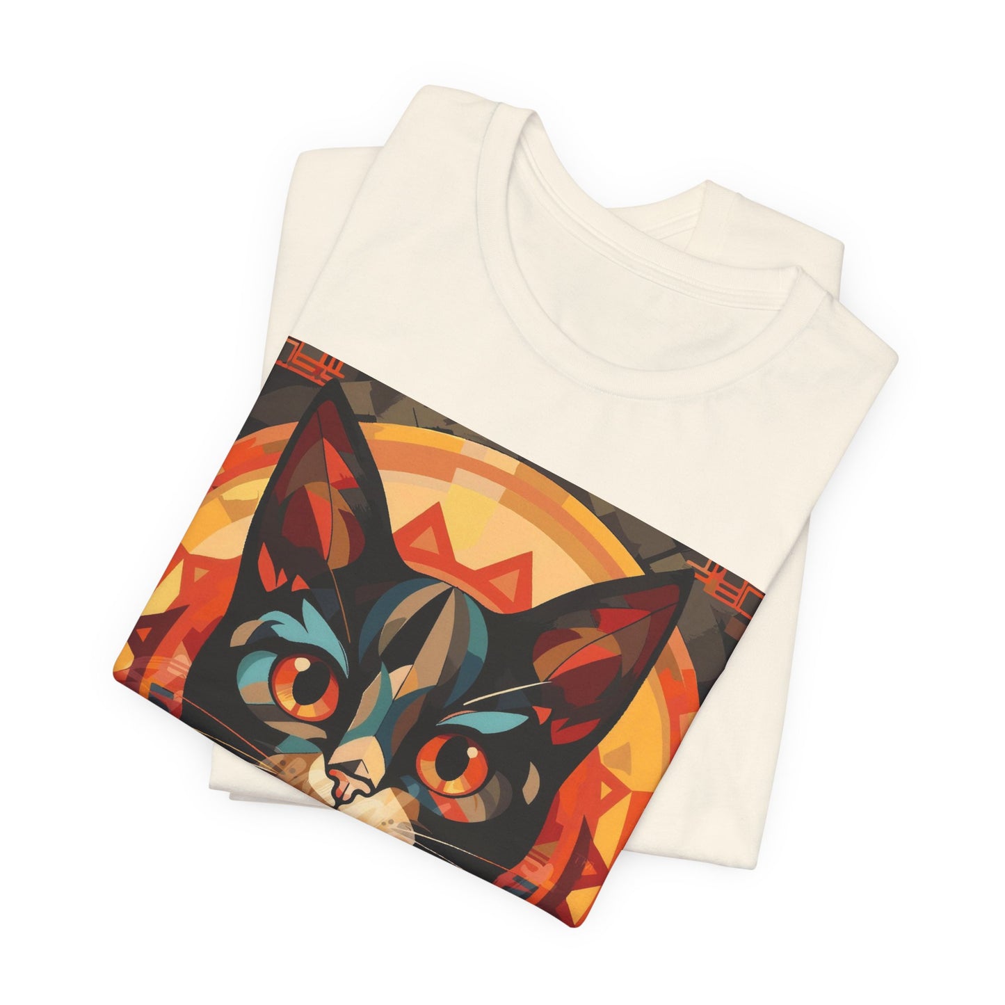 Cat Portrait Tee — Geometric Mystic Black Cat Graphic T-Shirt