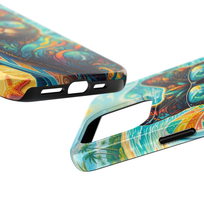 Tropical Surf Cat Tough Phone Case — Colorful Sunglasses Cat Slim Protective Cover