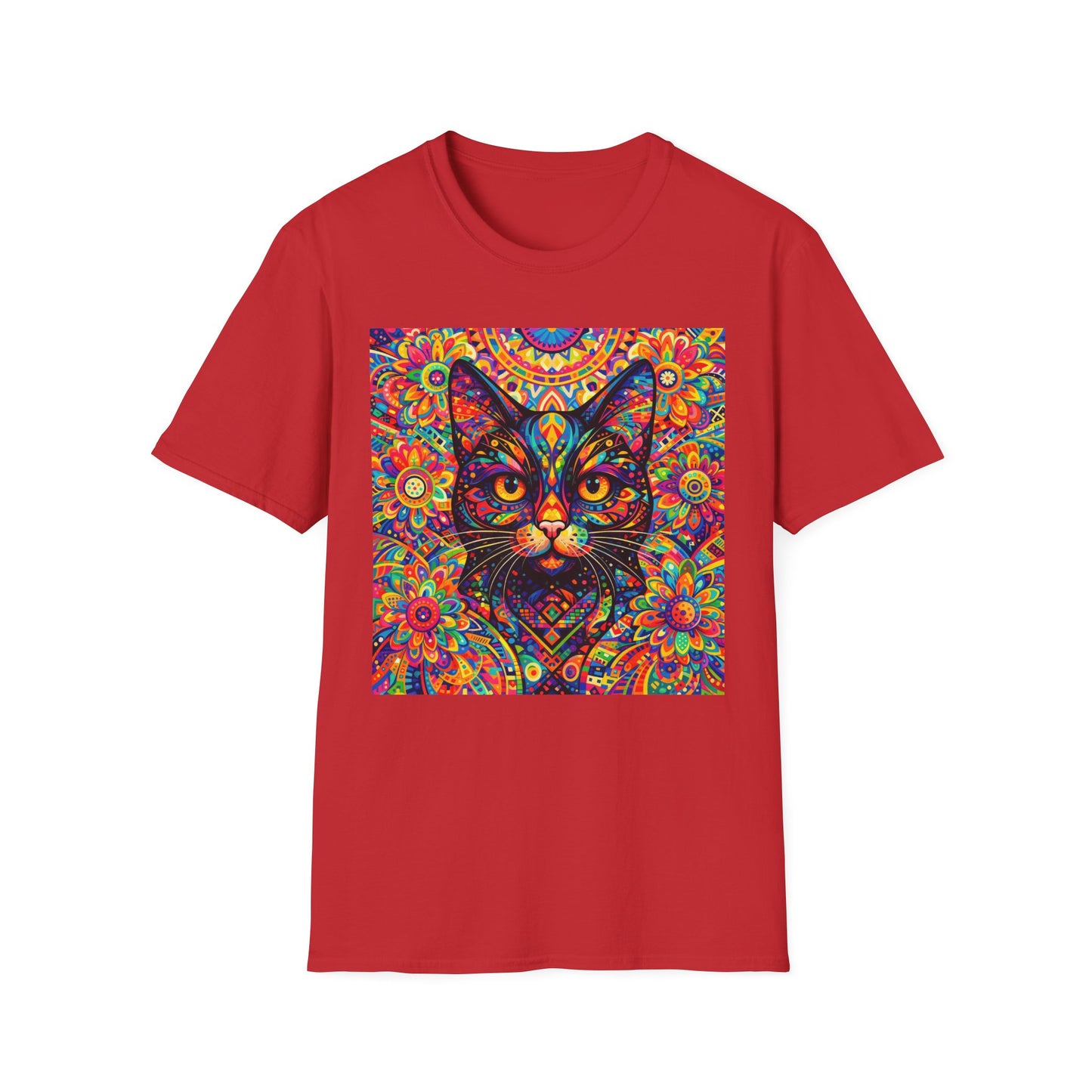 Psychedelic Cat T-Shirt — Colorful Mandala Cat Graphic Tee