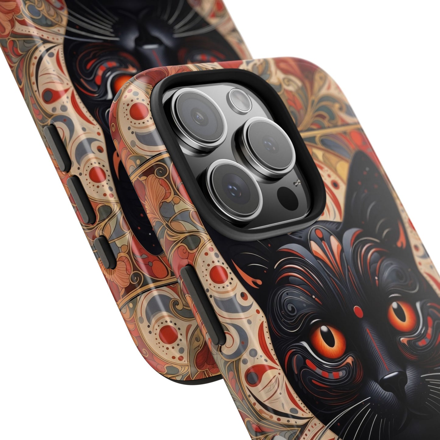 Black Cat Art Phone Case — Ornate Floral Gothic iPhone Protective Case