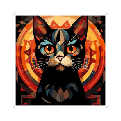 Mystic Black Cat Sticker — Retro Geometric Kiss-Cut Decal