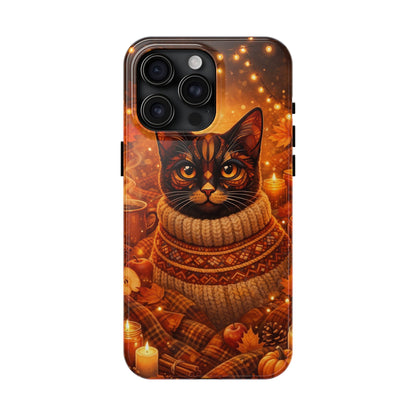Cozy Autumn Cat Tough Phone Case — Cat in Sweater Fall Phone Cover