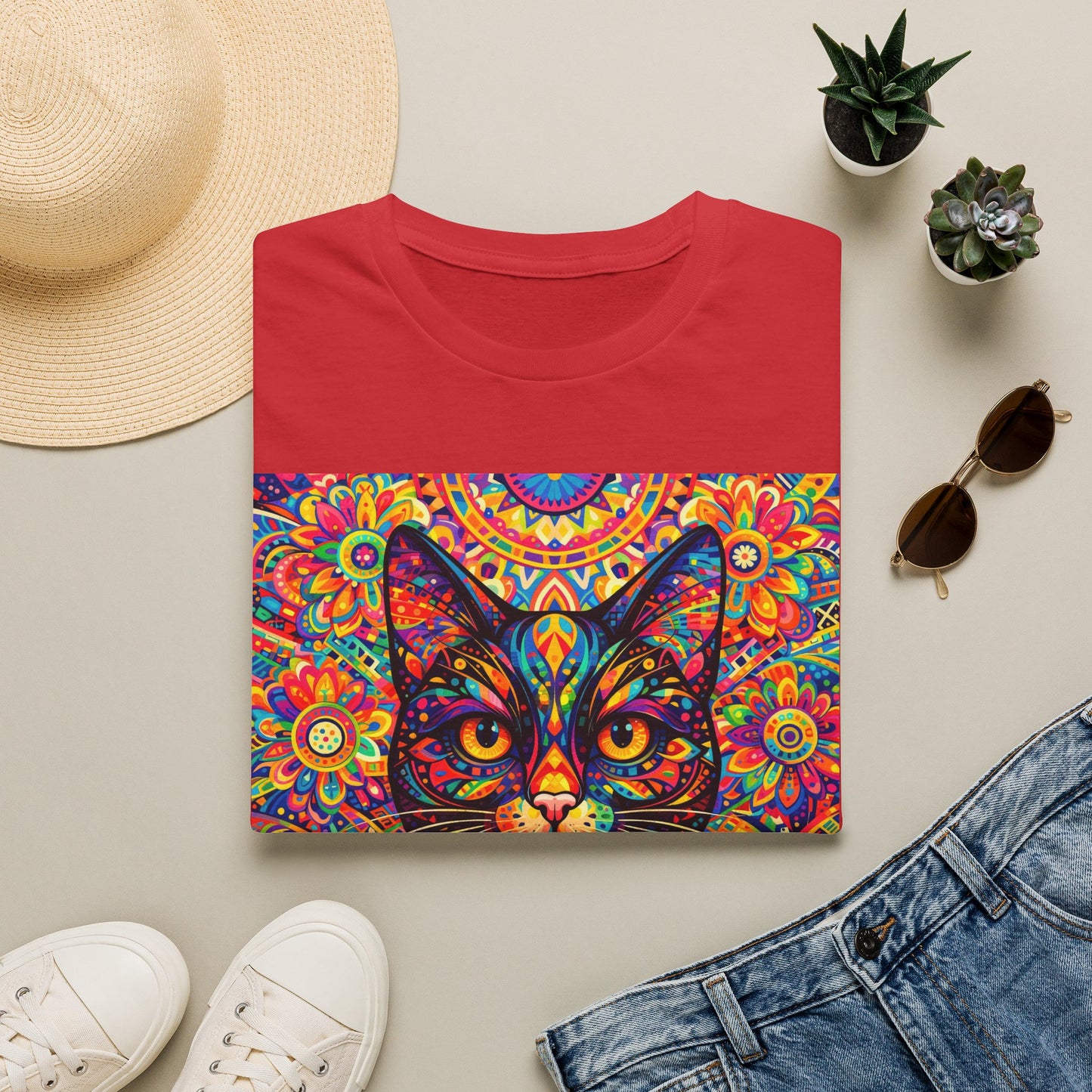 Psychedelic Cat T-Shirt — Colorful Mandala Cat Graphic Tee
