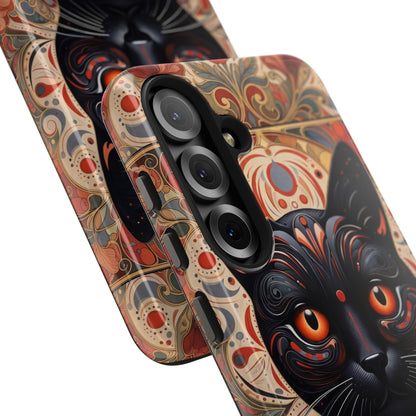 Black Cat Art Phone Case — Ornate Floral Gothic iPhone Protective Case
