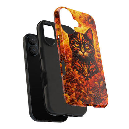 Autumn Cat Tough Phone Case — Fall Floral Protective iPhone Cover
