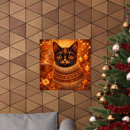 Autumn Cozy Cat Poster — Matte Vertical Fall Wall Art