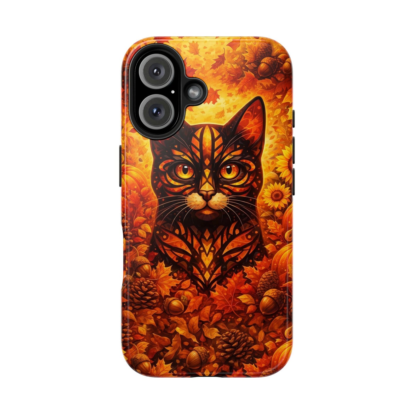 Autumn Cat Tough Phone Case — Fall Floral Protective iPhone Cover
