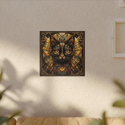 Art Deco Cat Canvas Print — Golden Geometric Feline Wall Art