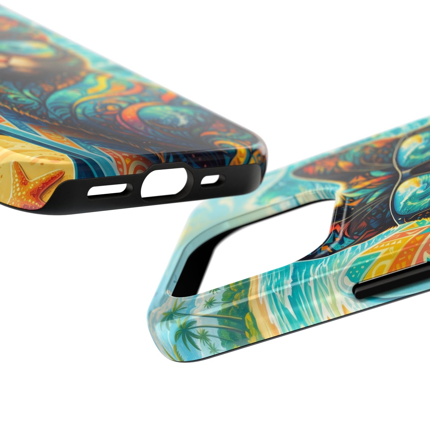 Tropical Surf Cat Tough Phone Case — Colorful Sunglasses Cat Slim Protective Cover