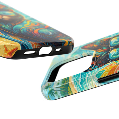 Tropical Surf Cat Tough Phone Case — Colorful Sunglasses Cat Slim Protective Cover
