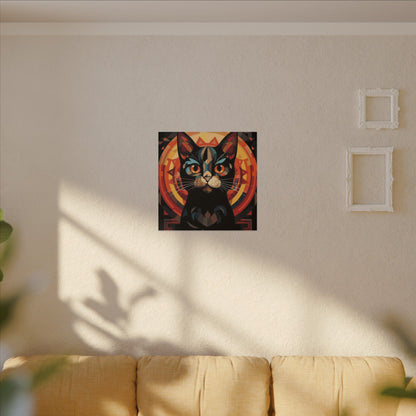 Geometric Black Cat Canvas Art – Modern Abstract Cat Portrait