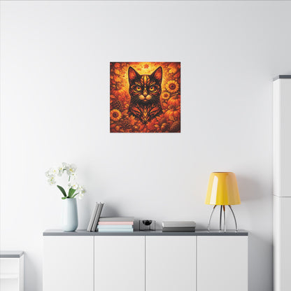 Autumn Cat Canvas Art — Pumpkin & Sunflower Fall Wall Decor