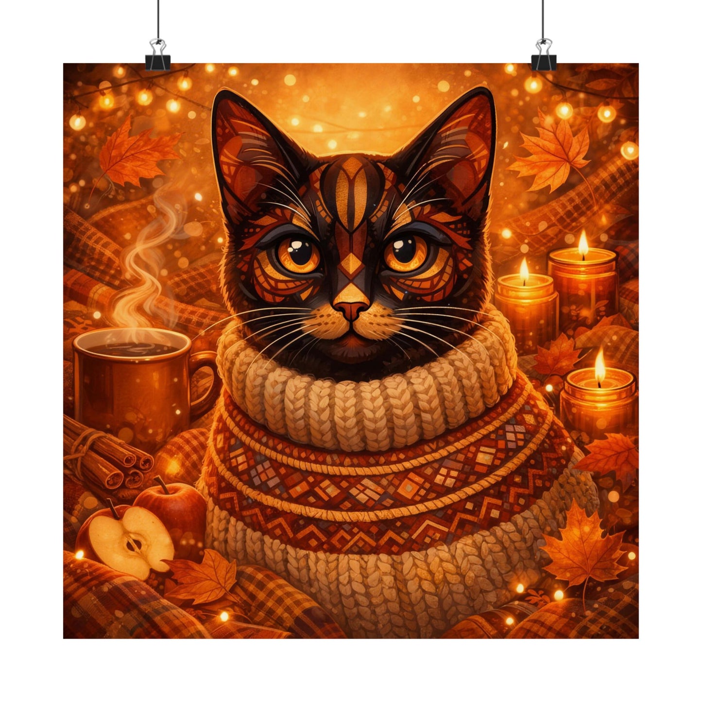 Autumn Cozy Cat Poster — Matte Vertical Fall Wall Art