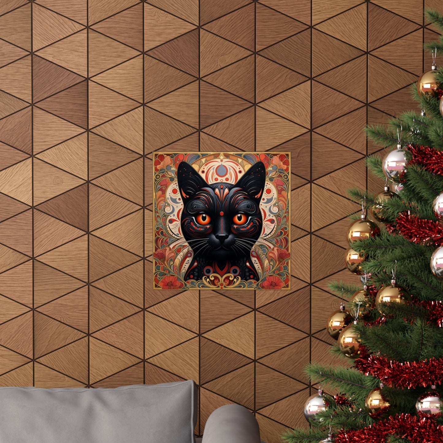 Mystic Black Cat Poster — Art Nouveau Matte Vertical Wall Print