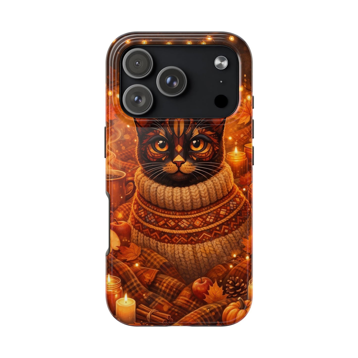Cozy Autumn Cat Tough Phone Case — Cat in Sweater Fall Phone Cover