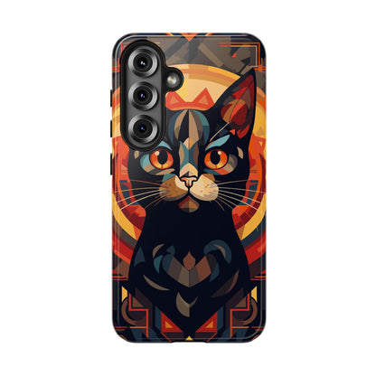 Cat Mandala Tough Phone Case — Protective Artistic Black Cat Design