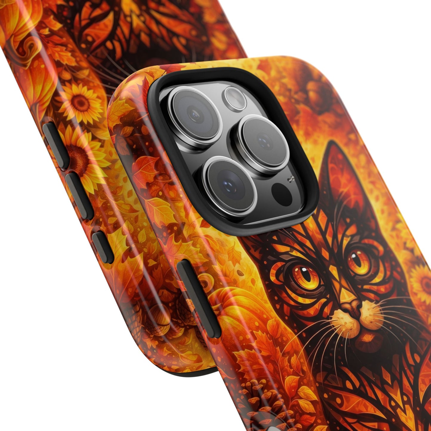 Autumn Cat Tough Phone Case — Fall Floral Protective iPhone Cover
