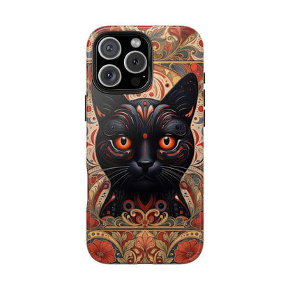 Black Cat Art Phone Case — Ornate Floral Gothic iPhone Protective Case