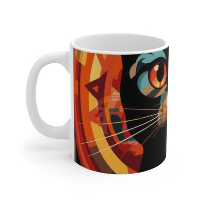 Colorful Geometric Cat Mug – Vibrant Pop Art Cat Face 11oz Ceramic