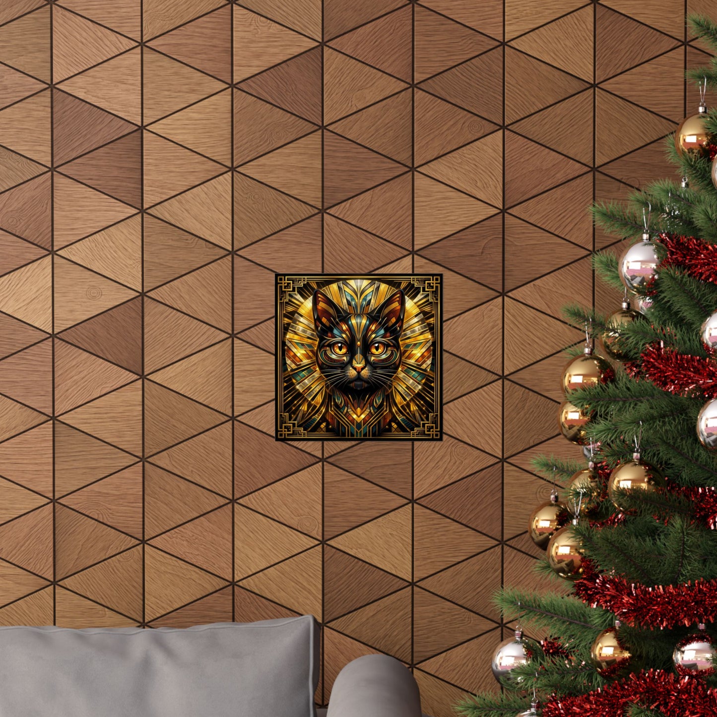Art Deco Golden Cat Poster — Matte Vertical Wall Art