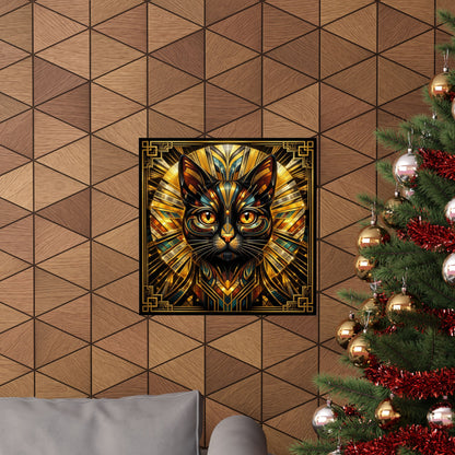 Art Deco Golden Cat Poster — Matte Vertical Wall Art