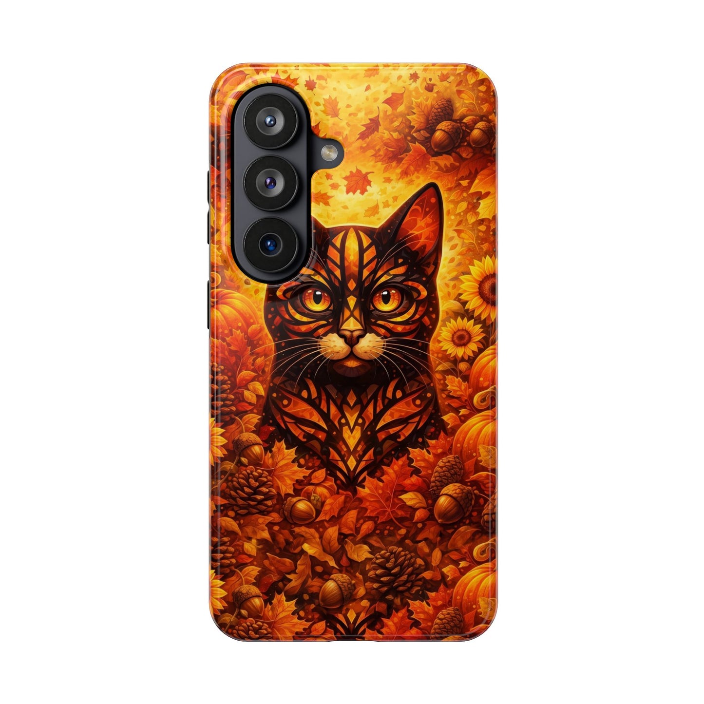 Autumn Cat Tough Phone Case — Fall Floral Protective iPhone Cover