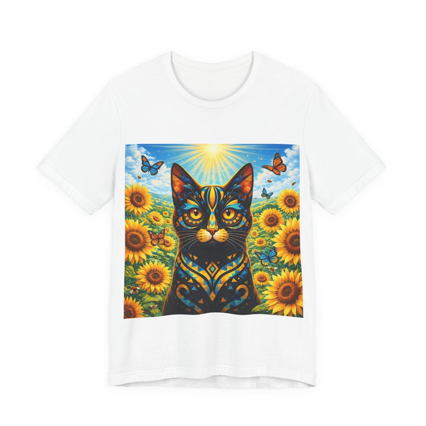 Sunflower Cat T-Shirt — Vibrant Floral Cat Art Tee
