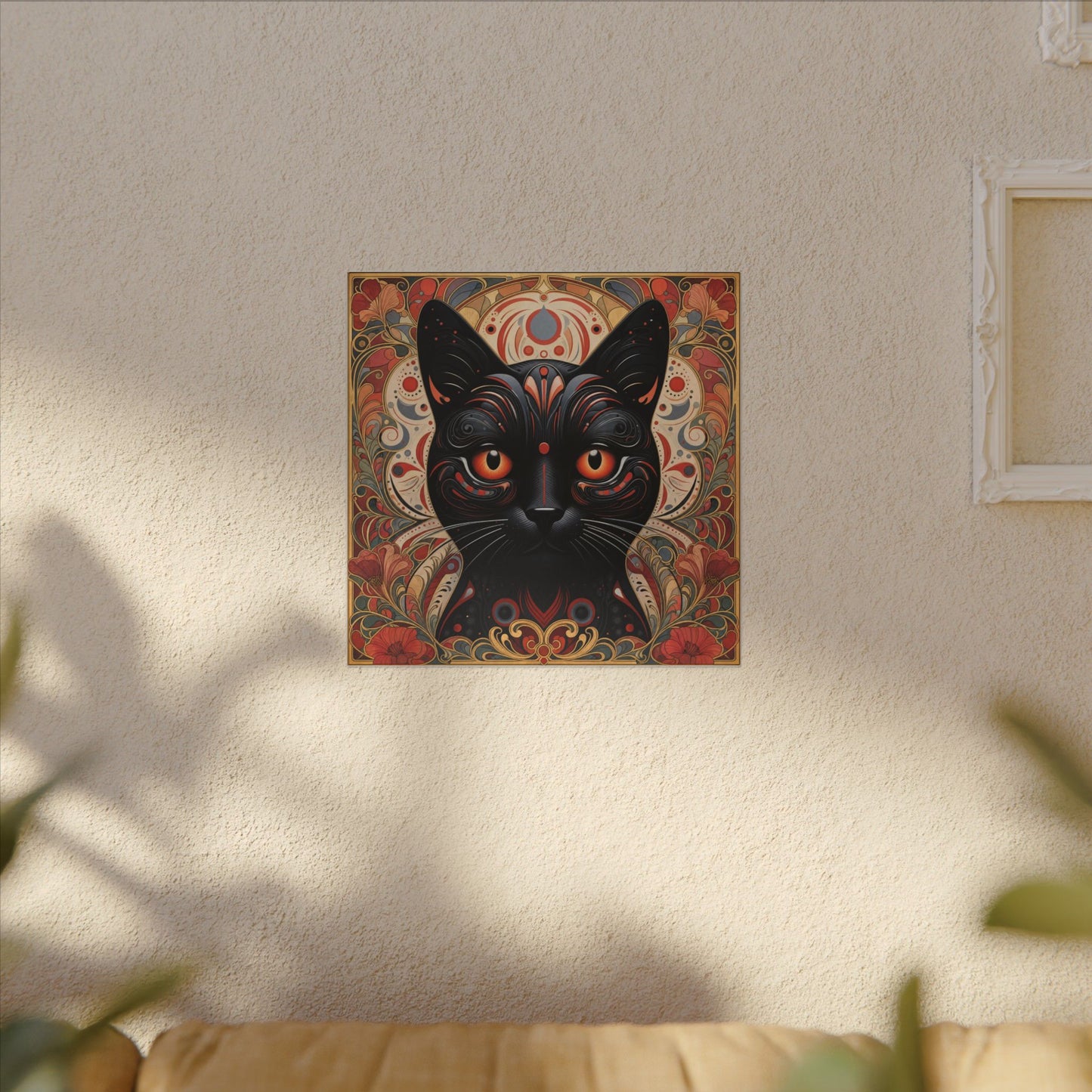 Mystic Black Cat Canvas Wall Art — Gothic Boho Cat Portrait