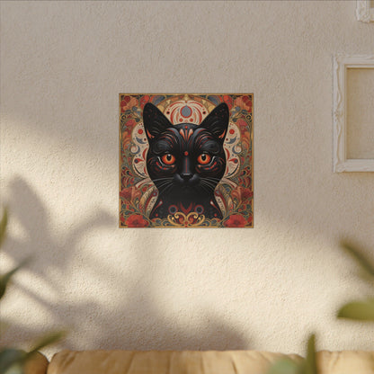 Mystic Black Cat Canvas Wall Art — Gothic Boho Cat Portrait