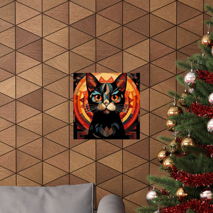 Cat Poster — Geometric Black Cat Art Print (Matte Vertical Poster)